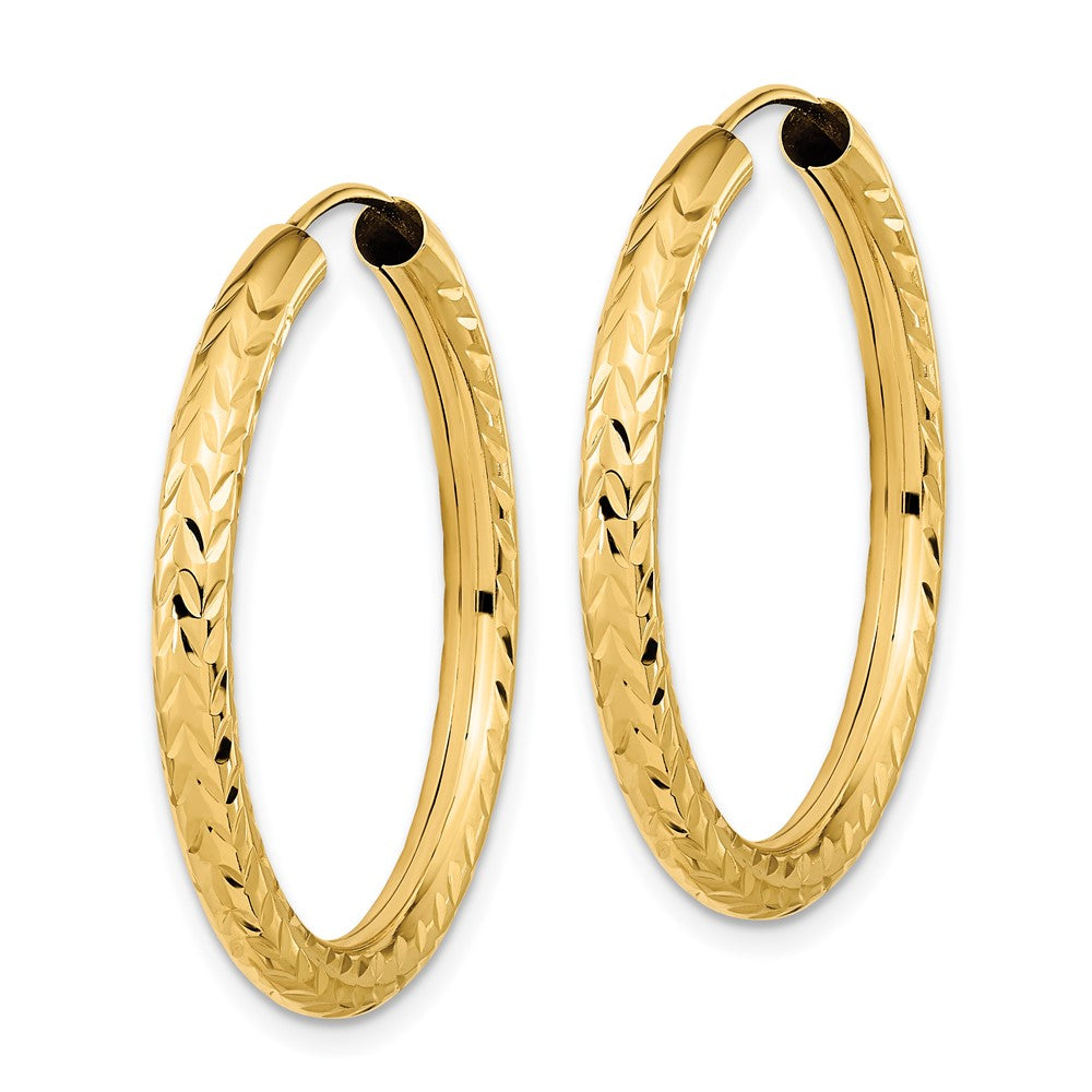 14K Yellow Gold Polished & D/C Endless Hoop Earrings