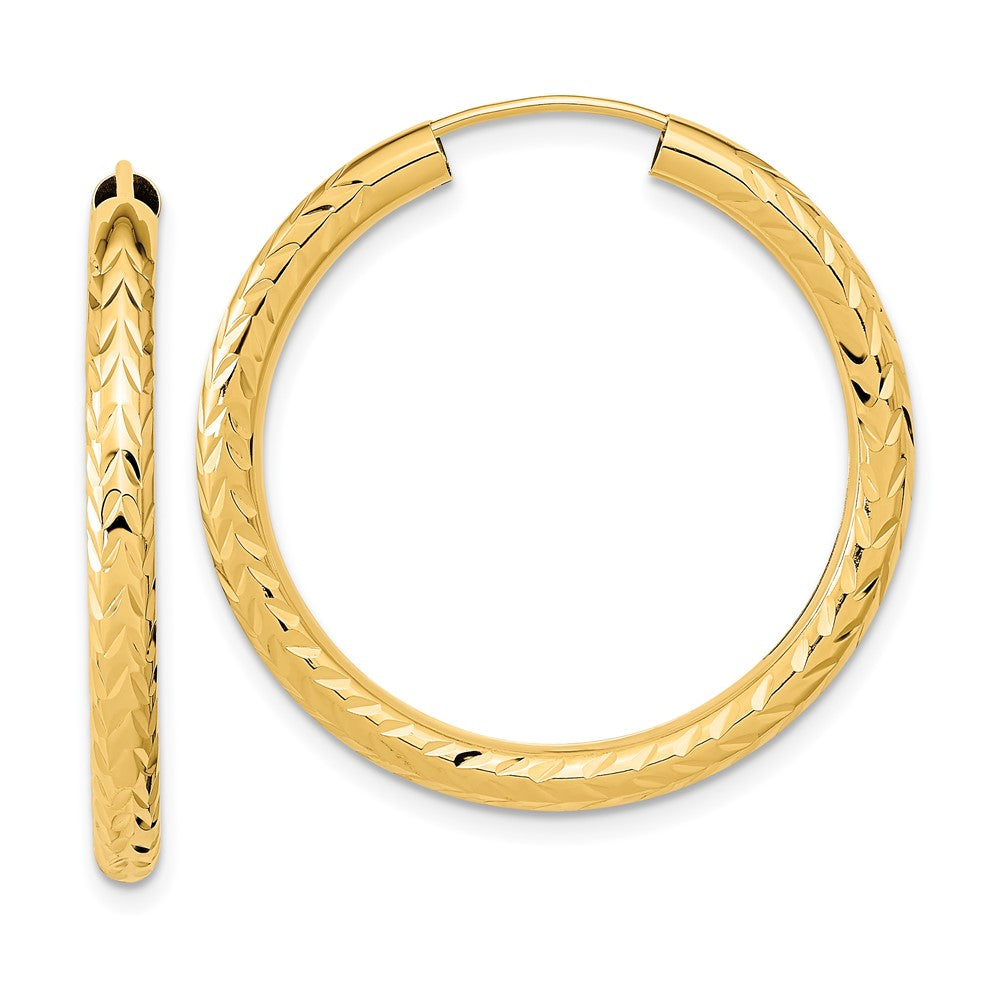 14K Yellow Gold Polished & D/C Endless Hoop Earrings