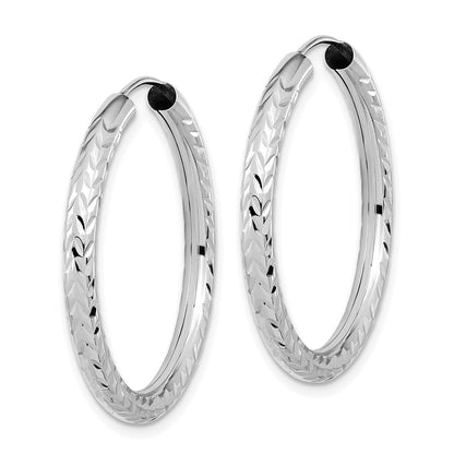 14K White Gold Polished & D/C Endless Hoop Earrings