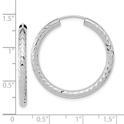 14K White Gold Polished & D/C Endless Hoop Earrings