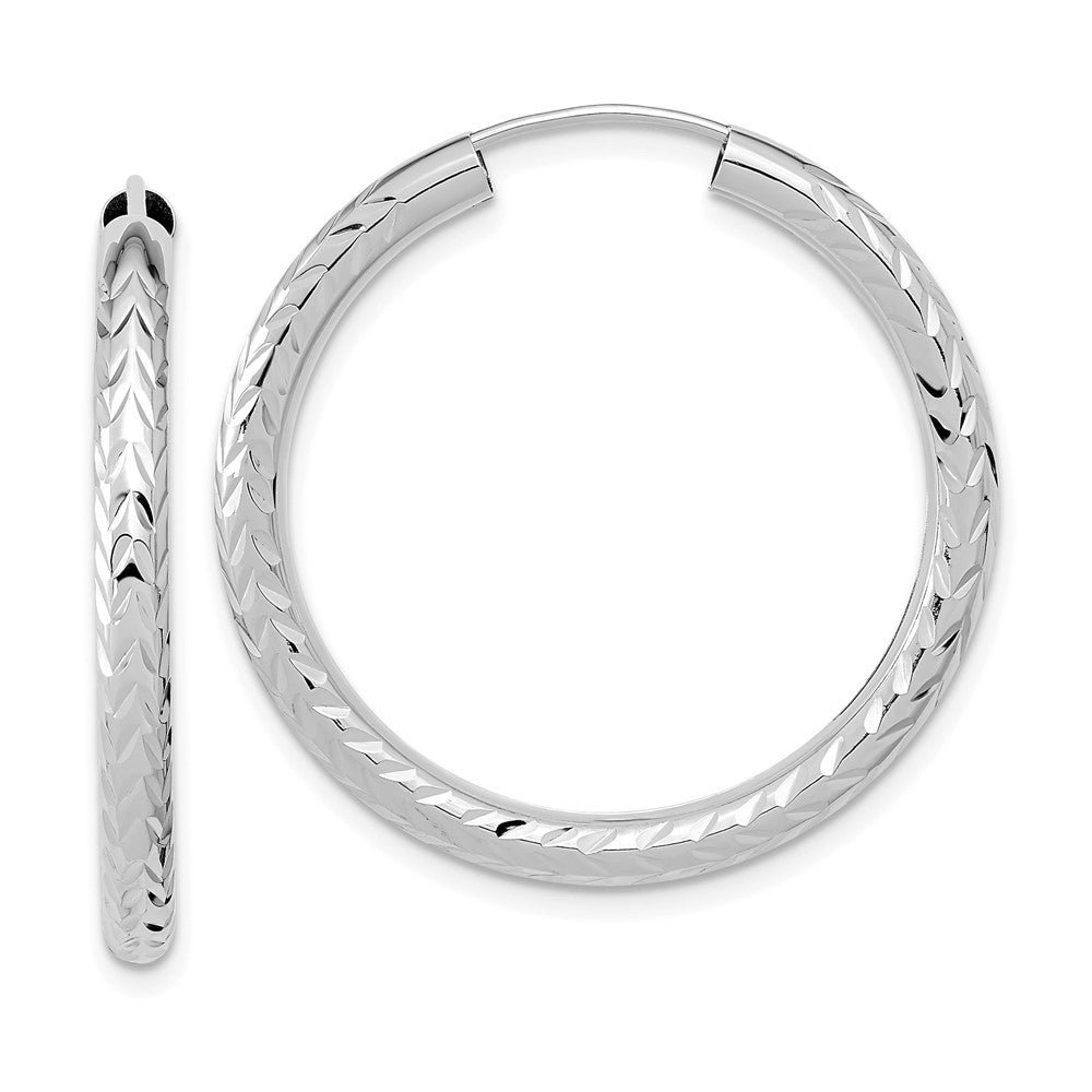14K White Gold Polished & D/C Endless Hoop Earrings