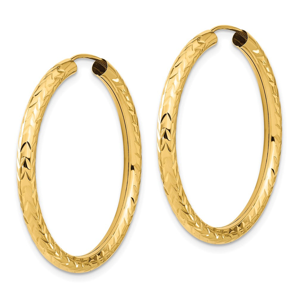 14K Yellow Gold Polished & D/C Endless Hoop Earrings