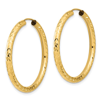 14K Yellow Gold Polished & D/C Endless Hoop Earrings
