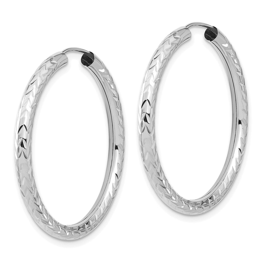 14K White Gold Polished & D/C Endless Hoop Earrings