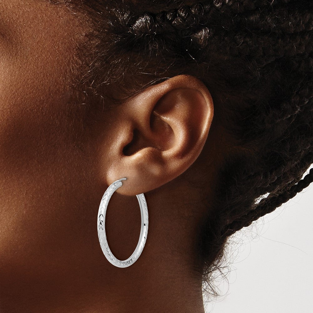 14K White Gold Polished & D/C Endless Hoop Earrings