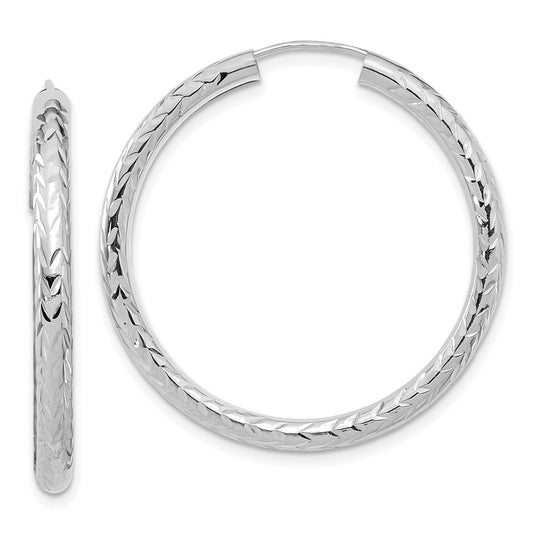 14K White Gold Polished & D/C Endless Hoop Earrings