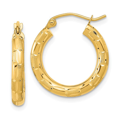 14K Yellow Gold Polished Satin And Diamond-Cut Hoop Earrings