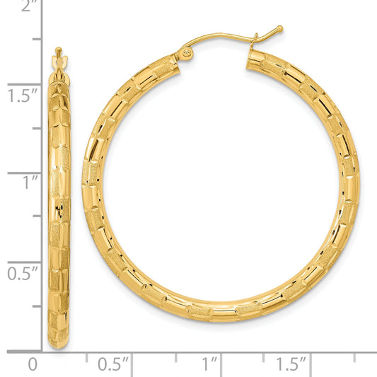 14K Yellow Gold Polished Satin And Diamond-Cut Hoop Earrings