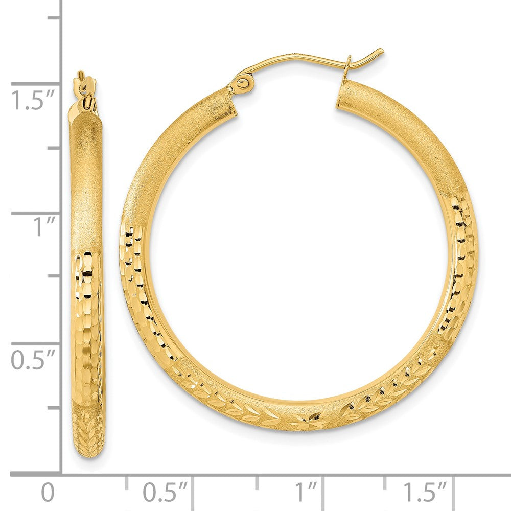 14K Yellow Gold Polished Satin And Diamond-Cut Hoop Earrings