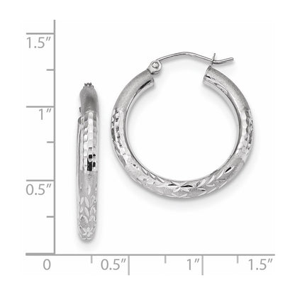 14K White Gold Polished Satin And Diamond-Cut Hoop Earrings