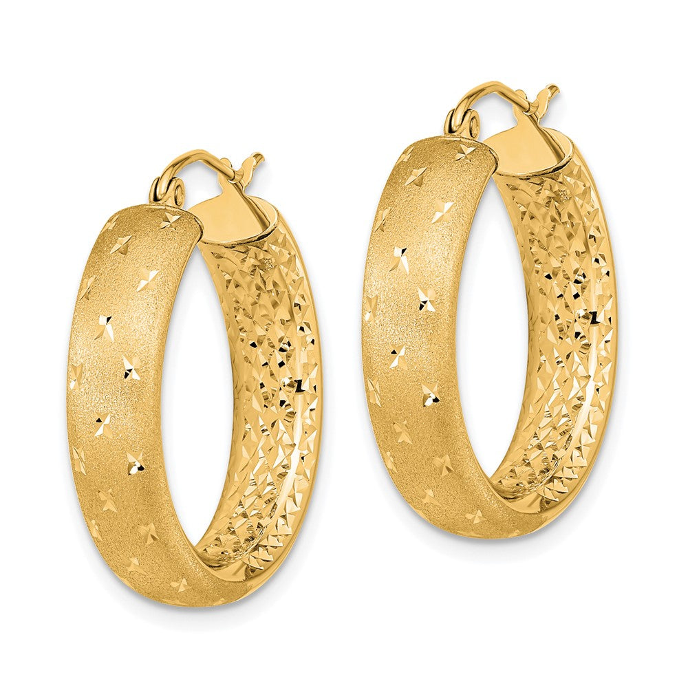 14K Yellow Gold Polished Satin And Diamond-Cut In/Out Hoop Earrings