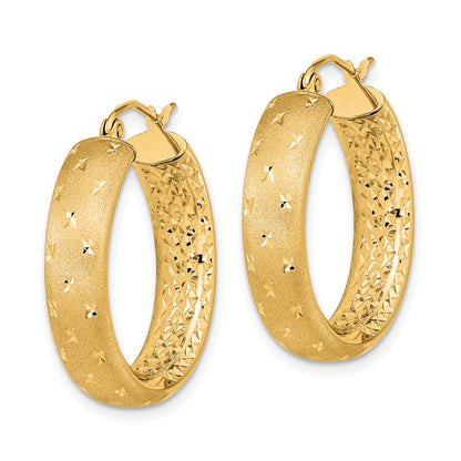 14K Yellow Gold Polished Satin And Diamond-Cut In/Out Hoop Earrings