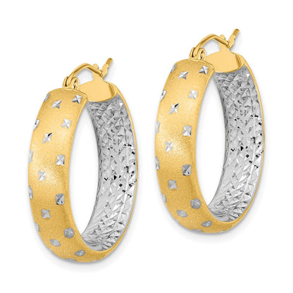 14K Yellow & Rhodium White Polished Satin Diamond-Cut In/Out Hoop Earrings