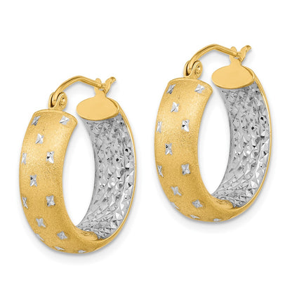 14K Yellow & Rhodium White Polished Satin Diamond-Cut In/Out Hoop Earrings