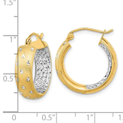 14K Yellow & Rhodium White Polished Satin Diamond-Cut In/Out Hoop Earrings