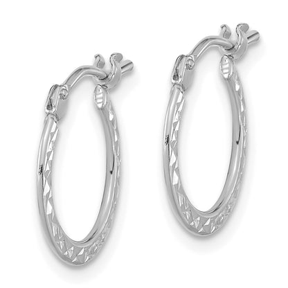14K White Gold Polished And Diamond-Cut Hoop Earrings