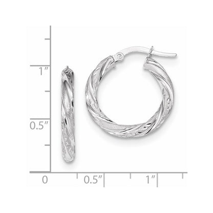 14K White Gold 3mm Polished & Satin D/C Hoop Earrings