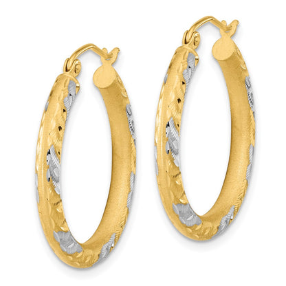14K Yellow & Rhodium White Diamond-Cut Satin Hoop Earrings