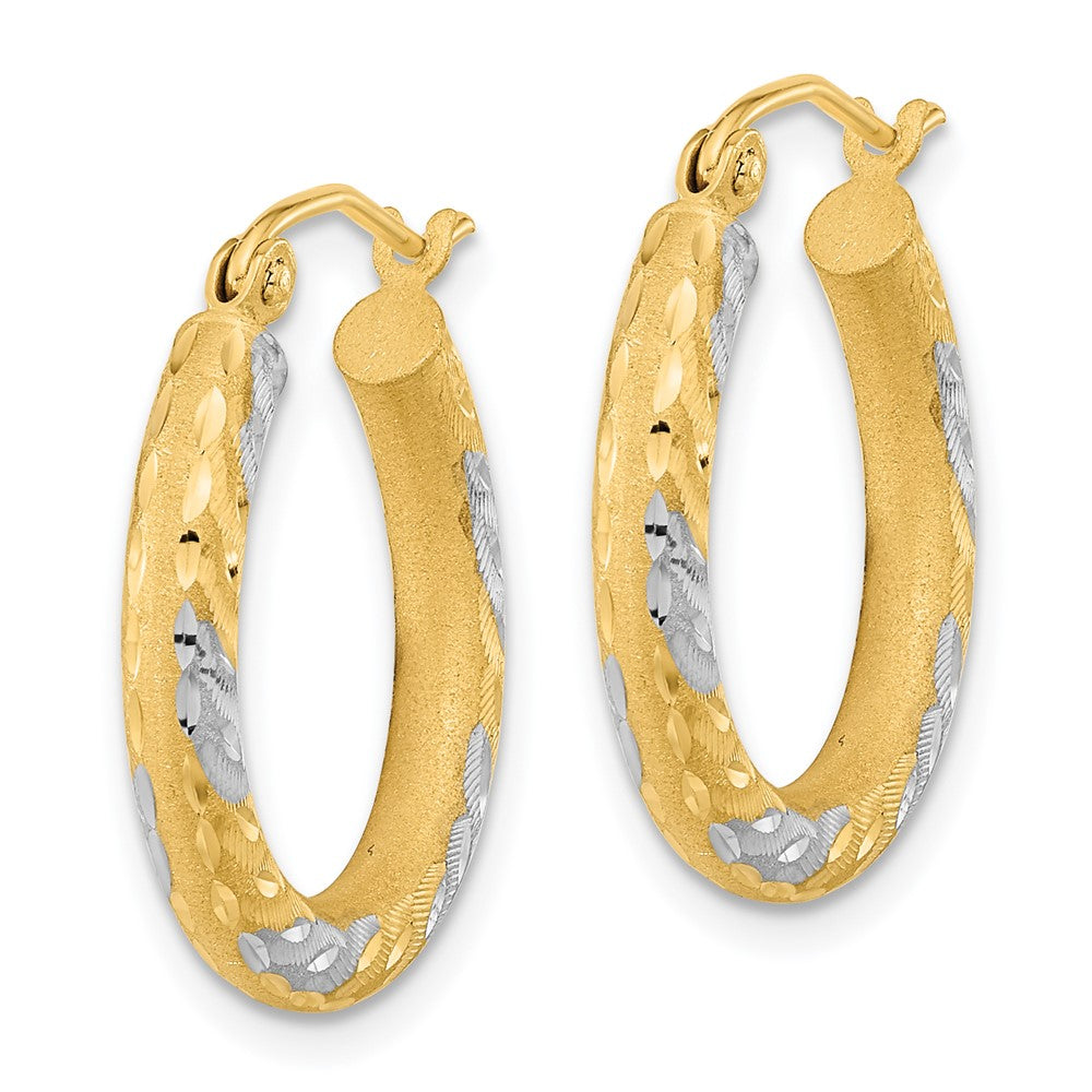 14K Yellow & Rhodium White Diamond-Cut Satin Hoop Earrings