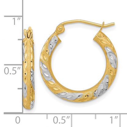 14K Yellow & Rhodium White Diamond-Cut Satin Hoop Earrings