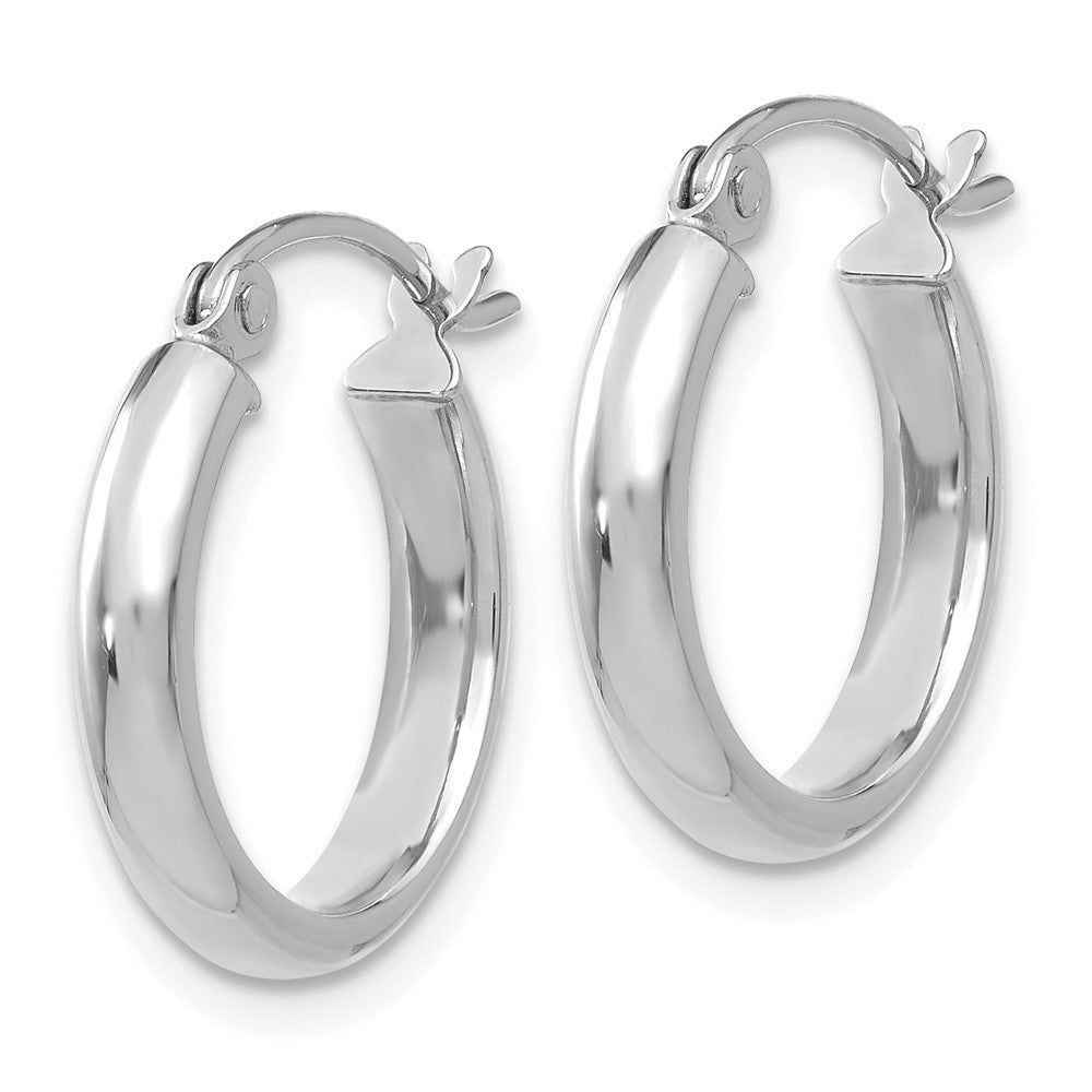 14K White Gold Round Tube Hoop Earrings