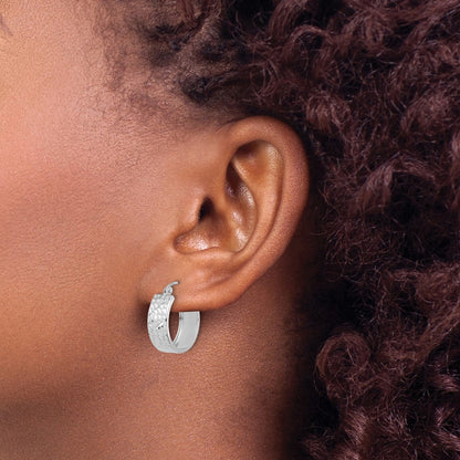 14K White Gold Diamond-Cut Hoop Earrings