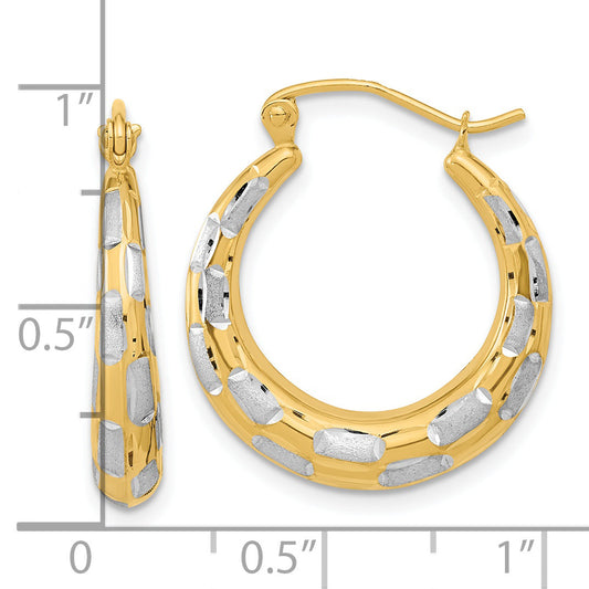 14K Yellow & Rhodium White Polished Satin Diamond-Cut Hoop Earrings