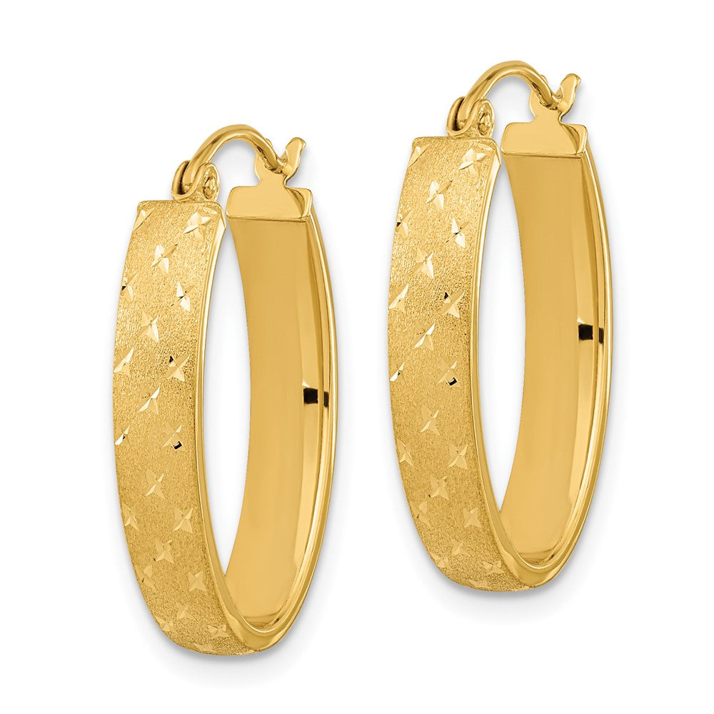 14K Yellow Gold Polished Satin Diamond-Cut Hoop Earrings
