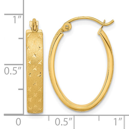 14K Yellow Gold Polished Satin Diamond-Cut Hoop Earrings