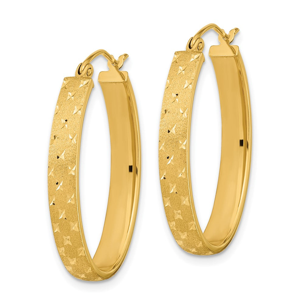 14K Yellow Gold Polished Satin Diamond-Cut Hoop Earrings