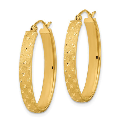 14K Yellow Gold Polished Satin Diamond-Cut Hoop Earrings