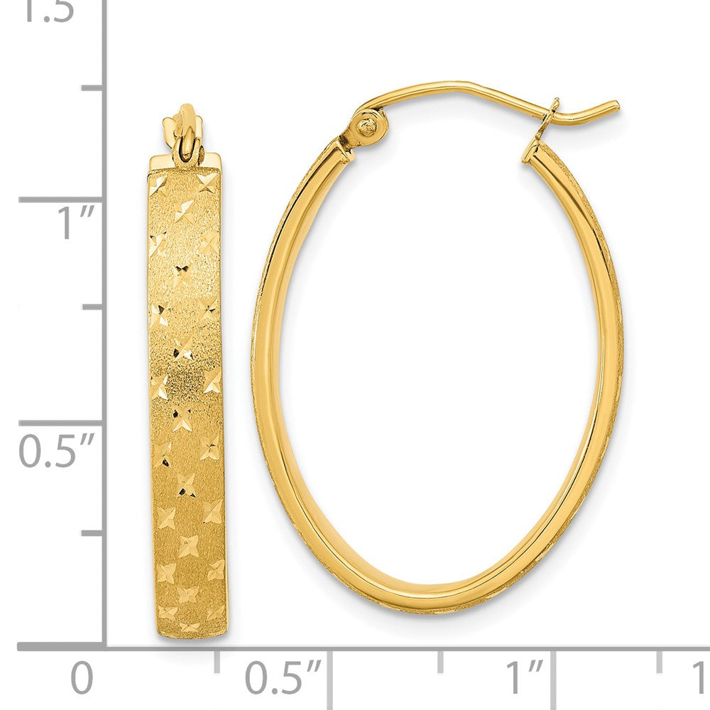 14K Yellow Gold Polished Satin Diamond-Cut Hoop Earrings