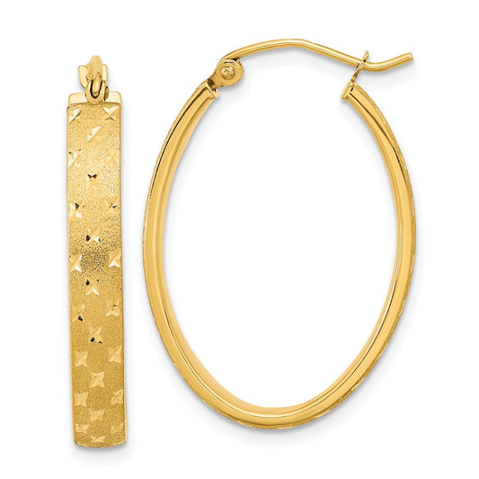 14K Yellow Gold Polished Satin Diamond-Cut Hoop Earrings