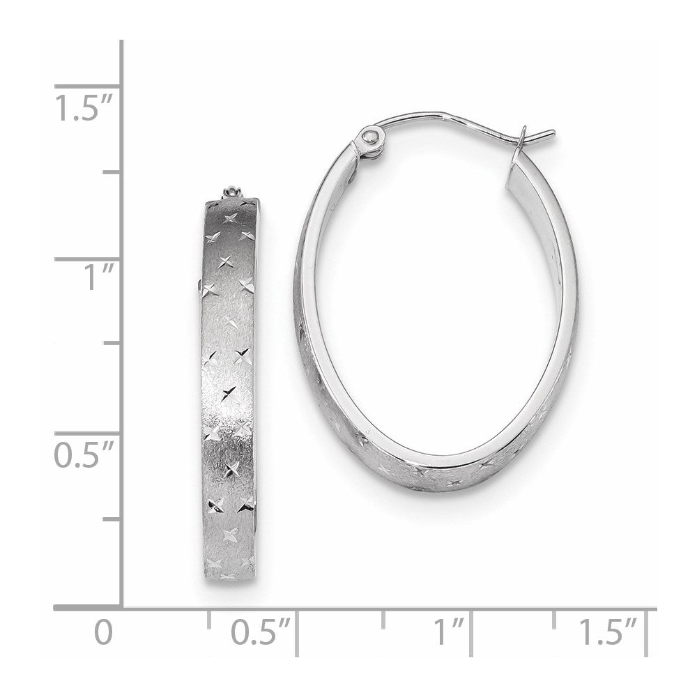 14K White Gold Polished Satin Diamond-Cut Hoop Earrings