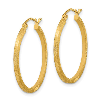 14K Yellow Gold Satin Diamond-Cut Square Tube Hoop Earrings