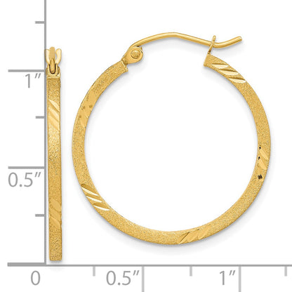 14K Yellow Gold Satin Diamond-Cut Square Tube Hoop Earrings