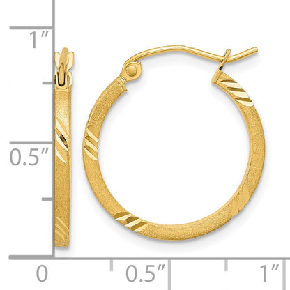 14K Yellow Gold Satin Diamond-Cut Square Tube Hoop Earrings