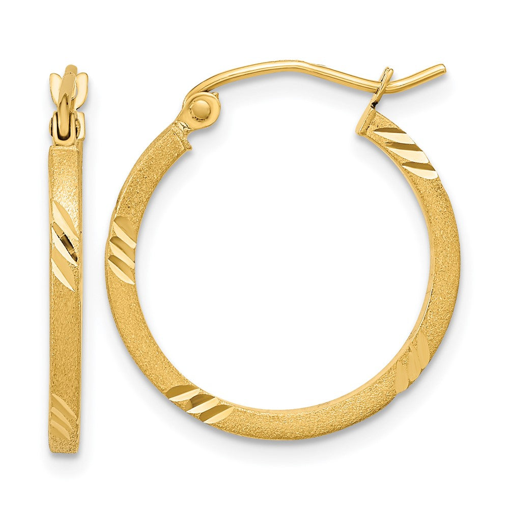 14K Yellow Gold Satin Diamond-Cut Square Tube Hoop Earrings