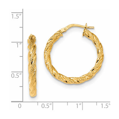 14K Yellow Gold Satin & Polished Twisted Hoops