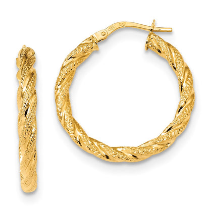 14K Yellow Gold Satin & Polished Twisted Hoops