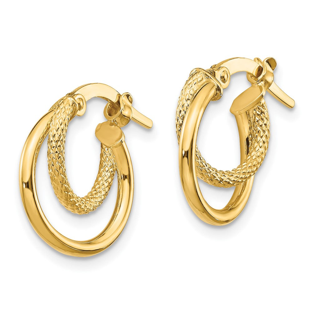 14K Yellow Gold Polished Diamond-Cut Hinged Hoop Earrings