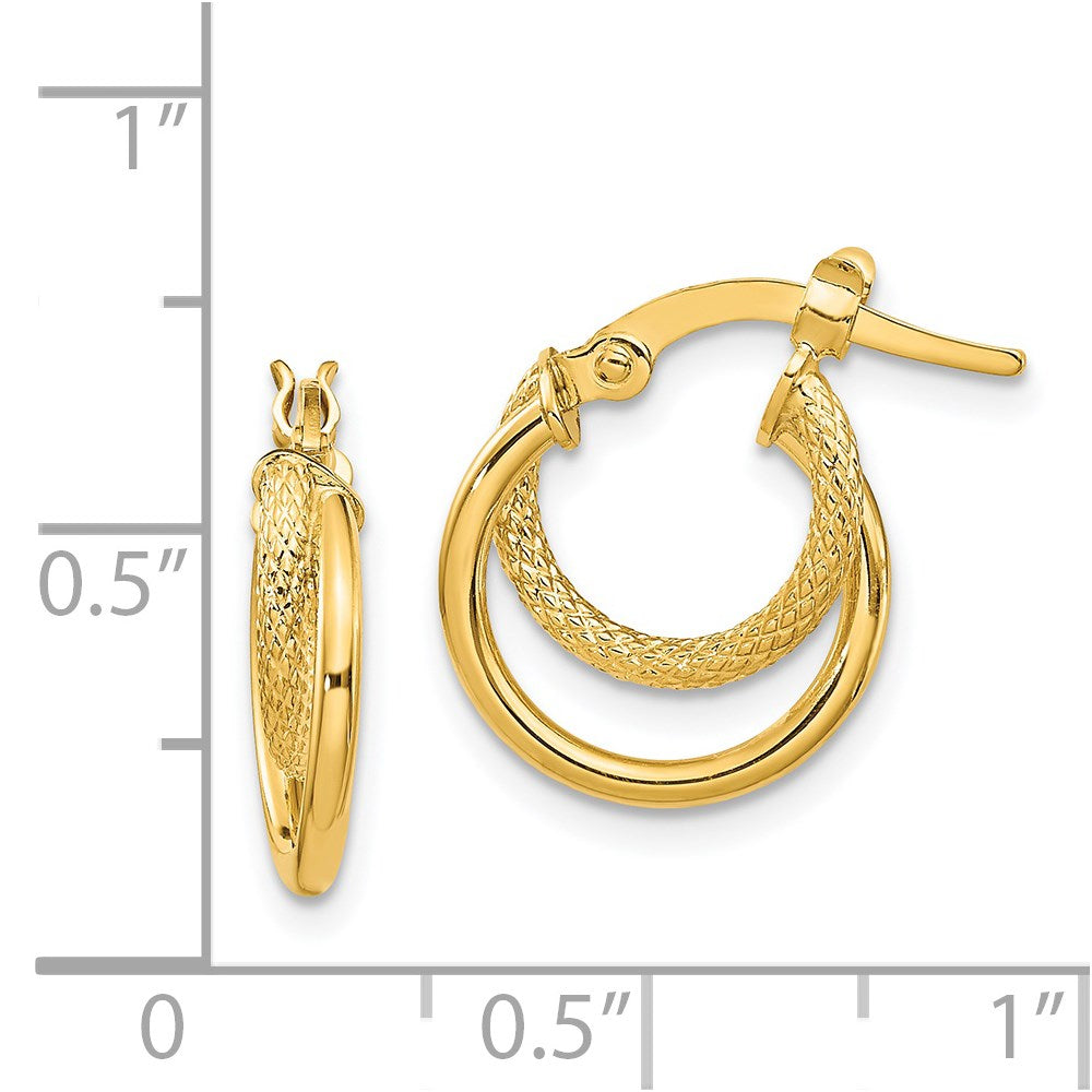 14K Yellow Gold Polished Diamond-Cut Hinged Hoop Earrings