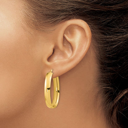 14K Yellow Gold Polished Oval Hoop Earrings