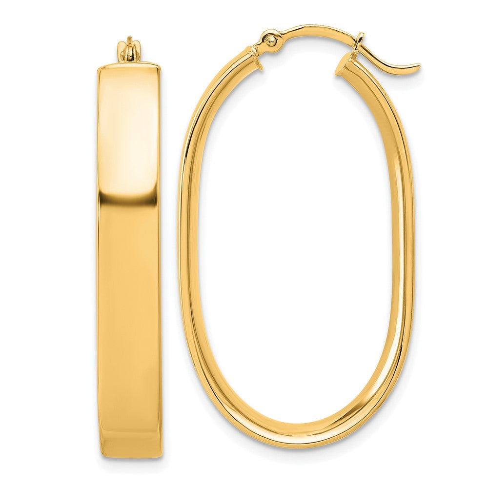 14K Yellow Gold Polished Oval Hoop Earrings