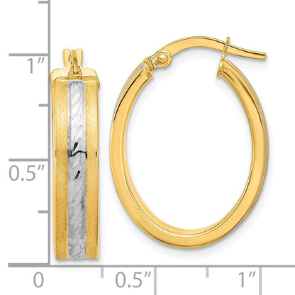 14K Yellow & Rhodium White Diamond-Cut Polished And Satin Hoop Earrings