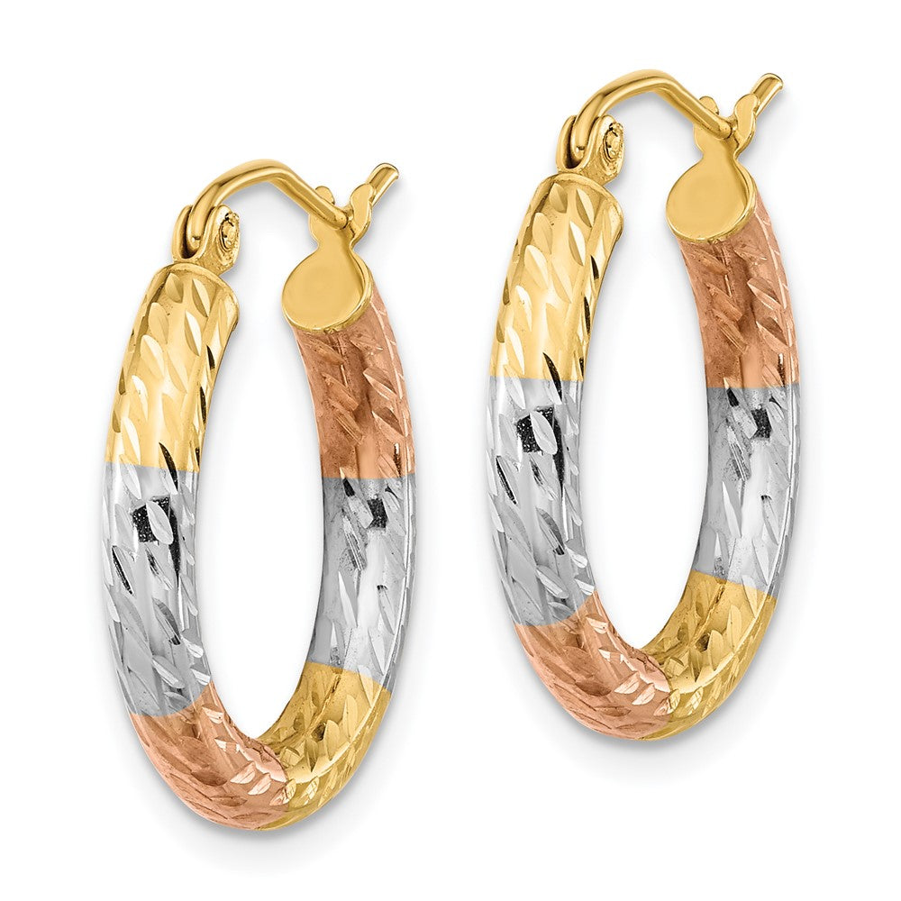 14K Yellow & Rhodium W/White And Rose Polished Diamond-Cut Hoop Earrings