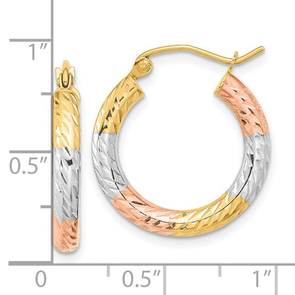 14K Yellow & Rhodium W/White And Rose Polished Diamond-Cut Hoop Earrings