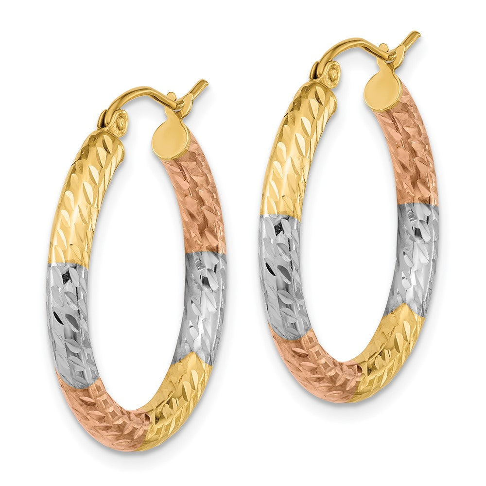 14K Yellow & Rhodium W/White And Rose Polished Diamond-Cut Hoop Earrings