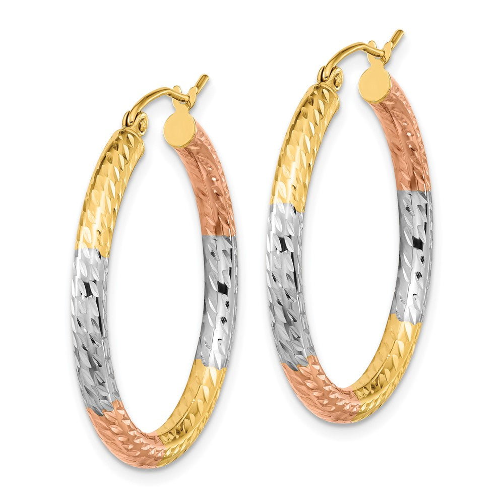 14K Yellow & Rhodium W/White And Rose Polished Diamond-Cut Hoop Earrings