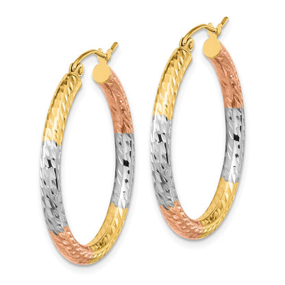14K Yellow & Rhodium W/White And Rose Polished Diamond-Cut Hoop Earrings
